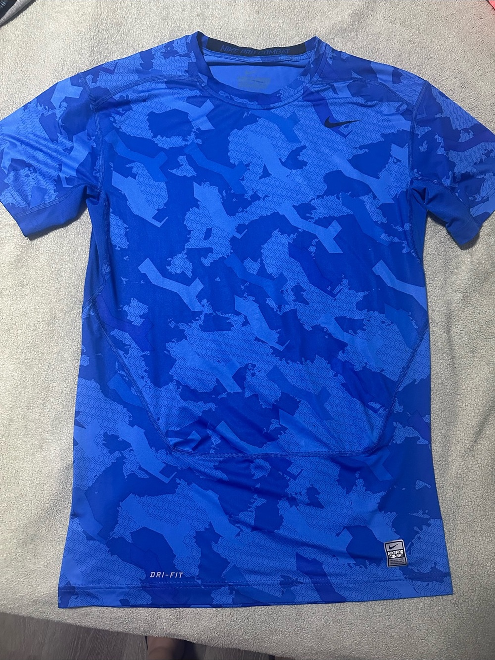 Nike Pro Combat Dri-Fit Compression T-shirt Blue Polyester Blend Size XL